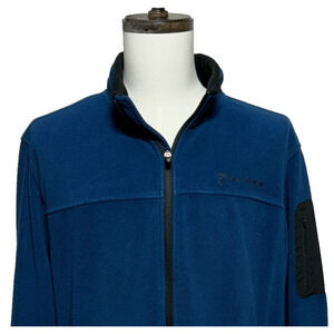 Free Country Jacket Mens XL Blue Fleece Full Zip Sweater Zip Tech Sleeve Pocket